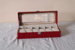 Leather Watch Storage Box With Finish And Glass Window Metal Lock 6 Slot- Piece Watch Box (Red) - Image 3
