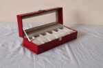 Leather Watch Storage Box With Finish And Glass Window Metal Lock 6 Slot- Piece Watch Box (Red) - Image 4