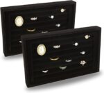 Ring Velvet Jewelry Organizer Tray Stackable Drawer And Storage Display Rings (Black) - Image 2