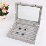 Velvet Jewellery Drawer Organizer Tray Storage Display For Rings (Ring Box) (Grey)