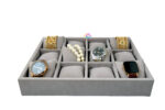 12 Watch Sued Velvet Tray Jewellery Watch Drawer Stackable ( 2 in 1 Tray) Grey - Image 4