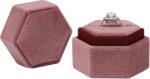 Hexagon Velvet Ring Box Gift for Proposal Engagement Anniversary Birthday Ceremony (Brown) - Image 3