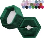 Hexagon Velvet Ring Box Gift for Proposal Engagement Anniversary Birthday Ceremony (Green)