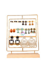 Earrings Organizer 4-Layer 80 Holes Earring Stud Holder Earring Display Stand Wooden Base Chrome Metal Finished