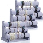 Velvet 3 Roll Velvet Grey Finished Wooden Jewellery Display Stand - Image 7