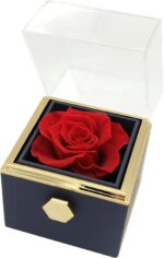 Creative 360 Degree Rotatable Preserved Real Rose Jewelry Ring Box For Proposal, Wedding, Ceremony Gift, Necklace Jewelry Case Gift Boxes For Birthday - Image 6