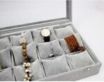 Glass Lid Necklace Organizer Box 12 Pillow Watch/Bangle  Velvet Jewelry Tray - Image 2