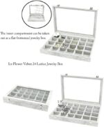 Glass Lid Necklace Organizer Box 24 Grid Velvet Jewelry Tray - Image 2