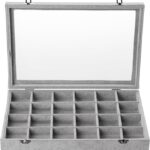 Glass Lid Necklace Organizer Box 24 Grid Velvet Jewelry Tray - Image 3