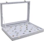Glass Lid Necklace Organizer Box 100 Ring Velvet Jewelry Tray