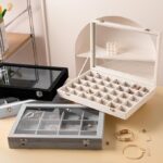 Glass Lid Necklace Organizer Box 24 Grid Velvet Jewelry Tray - Image 7