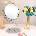 Round Steel Heavy Makeup Mirror Glass Table top Vanity Mirror on Stand - Image 6