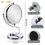 Round Steel Heavy Makeup Mirror Glass Table top Vanity Mirror on Stand - Image 3