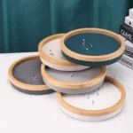 Bamboo Ring Round Jewelry Display Tray, Earring Ring Display, (Grey) - Image 5