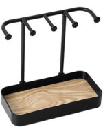Metal-Bamboo Multi-Tier Jewelry Organizer, Earring/Chain Bracelet Showcase (Bamboo Black 5 Hook) - Image 4