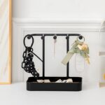 Metal-Bamboo Multi-Tier Jewelry Organizer, Earring/Chain Bracelet Showcase (Bamboo Black 5 Hook) - Image 5