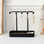 Metal-Bamboo Multi-Tier Jewelry Organizer, Earring/Chain Bracelet Showcase (Bamboo Black 5 Hook) - Image 2