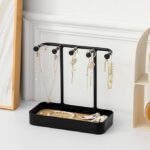 Metal-Bamboo Multi-Tier Jewelry Organizer, Earring/Chain Bracelet Showcase (Bamboo Black 5 Hook)