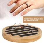Bamboo Wood Ring Earrings Display Trays Stand Showcase, PU Ring Organizer Plate (Bamboo Round Tray) - Image 8
