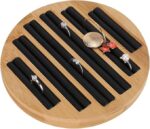 Bamboo Wood Ring Earrings Display Trays Stand Showcase, PU Ring Organizer Plate (Bamboo Round Tray) - Image 7