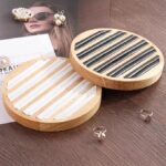 Bamboo Wood Ring Earrings Display Trays Stand Showcase, PU Ring Organizer Plate (Bamboo Round Tray) - Image 2