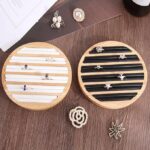 Bamboo Wood Ring Earrings Display Trays Stand Showcase, PU Ring Organizer Plate (Bamboo Round Tray)
