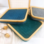 Golden Bamboo Ring Square Jewelry Display Tray, Earring Ring Display, (Grey) - Image 3