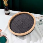 Bamboo Ring Round Jewelry Display Tray, Earring Ring Display, (Grey)