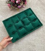 12 Watch Velvet Tray Jewelry Watch Drawer Stackable ( 2 in 1 Tray) (Green)