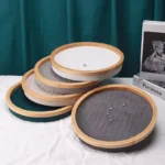 Bamboo Ring Round Jewelry Display Tray, Earring Ring Display, (Grey) - Image 2