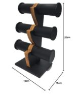 3 Roll Black Wooden Bangle Display Stand (Black) - Image 3