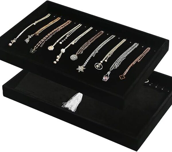 Chain Velvet Jewellery Drawer Organizer Tray Stackable Tray for Drawer (Black) (14 * 10 INCH)
