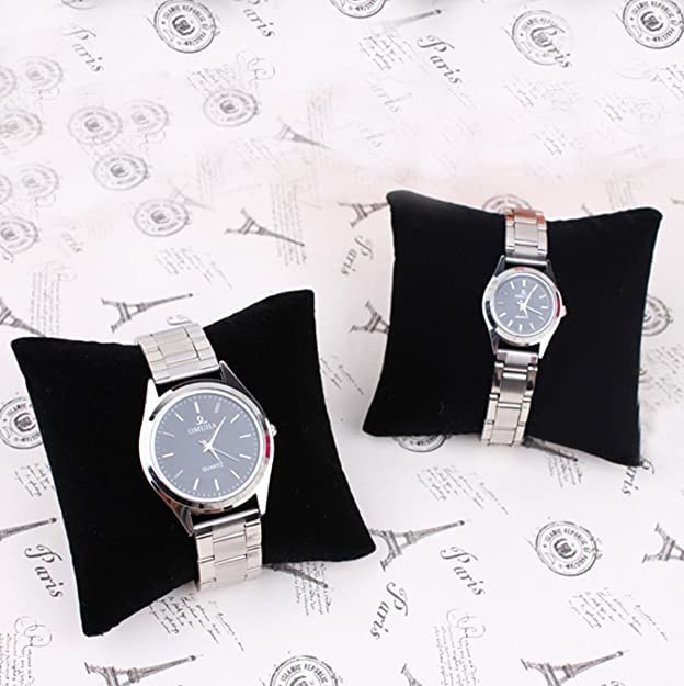 51YdKh-Bq3L Small Bracelet Watch Pillow Bangle Cushions for Jewelry Displays, 4x3 inch (6, Black-Velvet) - Image 1