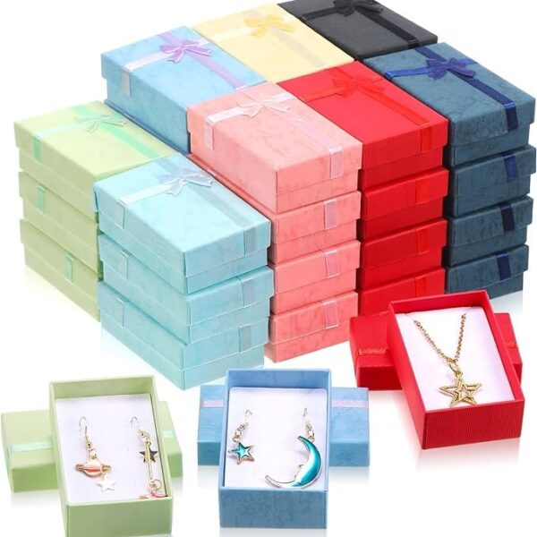 Cardboard Fancy Earring Box with Foam Insert Jewelry Packaging Box for Earrings, Studs, Tops, Rings & Small Gifts (2 x 3 Inch (24 Pcs Multicolour)