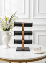 3 Roll Black Wooden Bangle Display Stand (Black) - Image 2