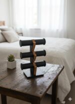 3 Roll Black Wooden Bangle Display Stand (Black) - Image 6