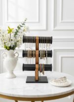 3 Roll Black Wooden Bangle Display Stand (Black) - Image 4