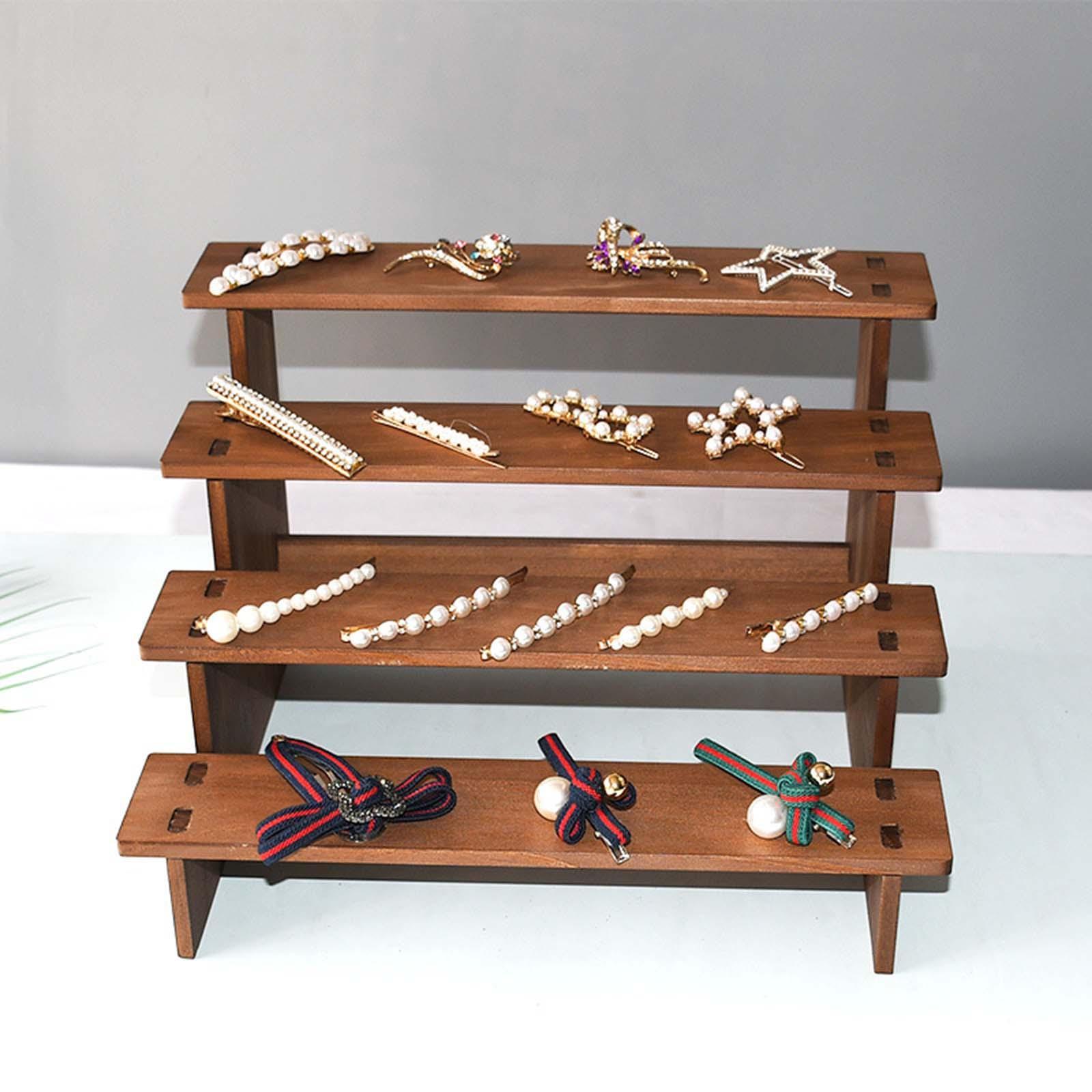 79027756_7_image 3-Tier Stepped Wooden Display Shelf Rack – Natural Wood Grain Handcrafted Desktop Organizer for Perfume, Succulents, Cosmetics, Collectibles, Jewelry & Retail Showcase Display (4 Step Rizer) - Image 1