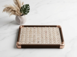 Premium Wooden Velvet Jewelry Organizer Tray with Metal Frame, Beige | Ring, Earrings, Necklace, Bracelet & Watch Storage Display Tray (100 Ring)