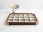 Premium Wooden Velvet Jewelry Organizer Tray with Metal Frame, Beige | Ring, Earrings, Necklace, Bracelet & Watch Storage Display Tray (15 Slot) - Image 2