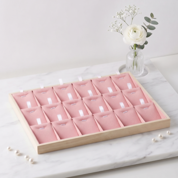 Velvet Jewelry Display Tray for Chains, Necklaces & Bracelets | Premium Pink Jewelry Organizer Tray | Chain, Necklace & Bracelet Display Holder for Home, Jewelry Shop, Counter & Exhibition