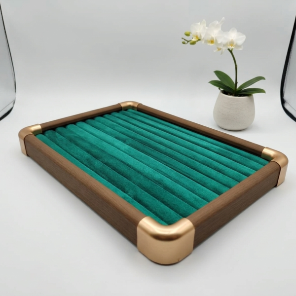 Premium Wooden Velvet Jewelry Organizer Tray with Metal Frame, Beige | Ring, Earrings, Necklace, Bracelet & Watch Storage Display Tray (KADA)