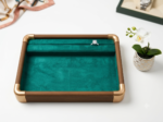 Premium Wooden Velvet Jewelry Organizer Tray with Metal Frame, Beige | Ring, Earrings, Necklace, Bracelet & Watch Storage Display Tray (3 In 1)