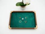 Premium Wooden Velvet Jewelry Organizer Tray with Metal Frame, Beige | Ring, Earrings, Necklace, Bracelet & Watch Storage Display Tray (Serving) - Image 4