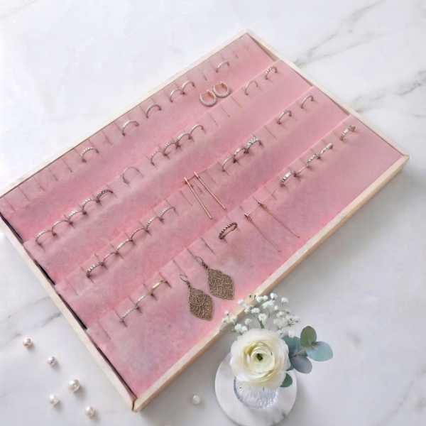 Velvet Jewelry Display Tray for Earring Studs | Premium Beige Jewelry Organizer Tray | Stud Earring Display Holder & Jewelry Showcase for Home, Shop, Counter & Exhibition
