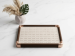 Premium Wooden Velvet Jewelry Organizer Tray with Metal Frame, Beige | Ring, Earrings, Necklace, Bracelet & Watch Storage Display Tray (100 Ring) - Image 4