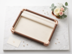 Premium Wooden Velvet Jewelry Organizer Tray with Metal Frame, Beige | Ring, Earrings, Necklace, Bracelet & Watch Storage Display Tray (3 in 1) - Image 4