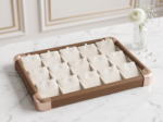 Premium Wooden Velvet Jewelry Organizer Tray with Metal Frame, Beige | Ring, Earrings, Necklace, Bracelet & Watch Storage Display Tray - Image 5