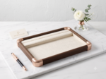 Premium Wooden Velvet Jewelry Organizer Tray with Metal Frame, Beige | Ring, Earrings, Necklace, Bracelet & Watch Storage Display Tray (3 in 1)