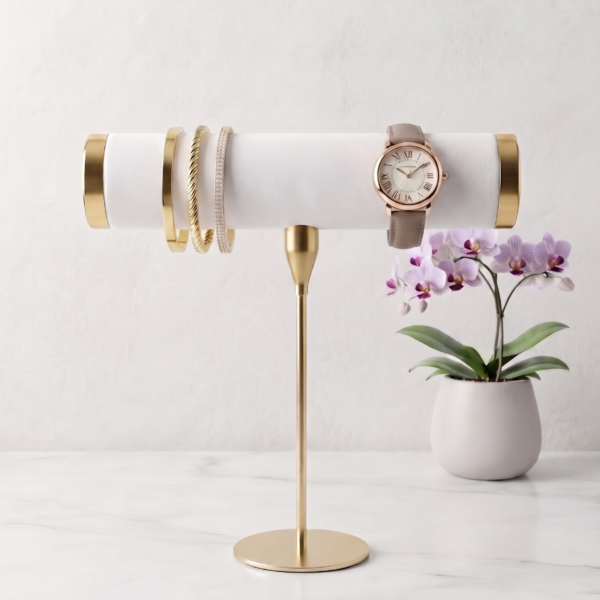 Metal Velvet Bangle Display Stand – Premium Jewelry Holder for Bangles, Bracelets & Watches | Elegant Countertop Showcase for Home & Retail Display (Beige)